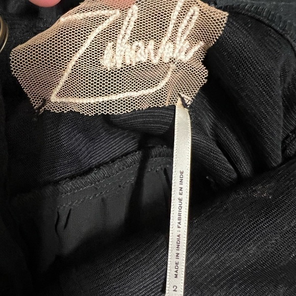 Anthropologie Zehavale Black Ruffle Floral Detail Silk Blend Mini Dress Sz 2 - Picture 8 of 9